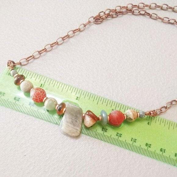 Asymmetrical Choker! Semi-Precious Stone Beads + Copper! Uniquely Handmade! - Picture 8 of 9